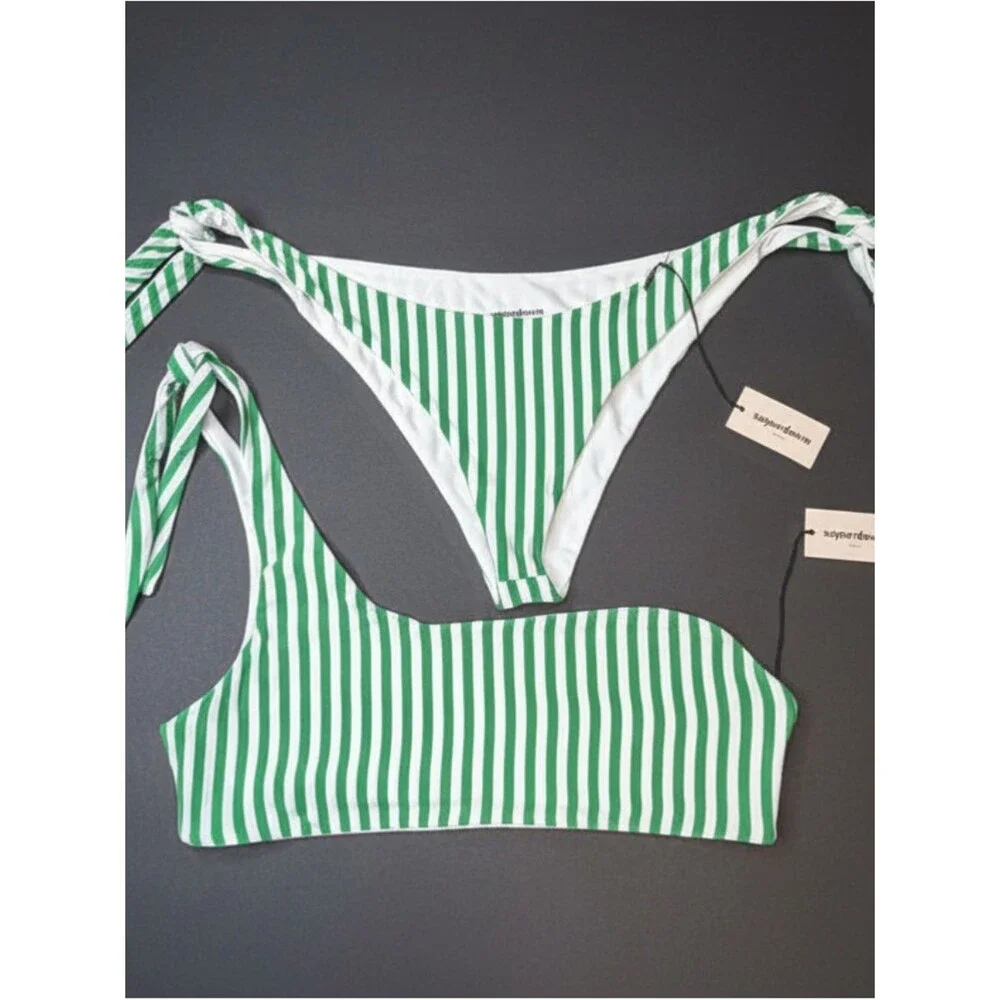 Superdown Green White Stripe Bikini Set NWT Revolve Y2K Beach Vacation Large